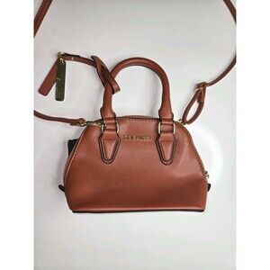 Steve Madden Brown Satchel Top Handle Bag Detachable Strap Gold Hardware Zipper